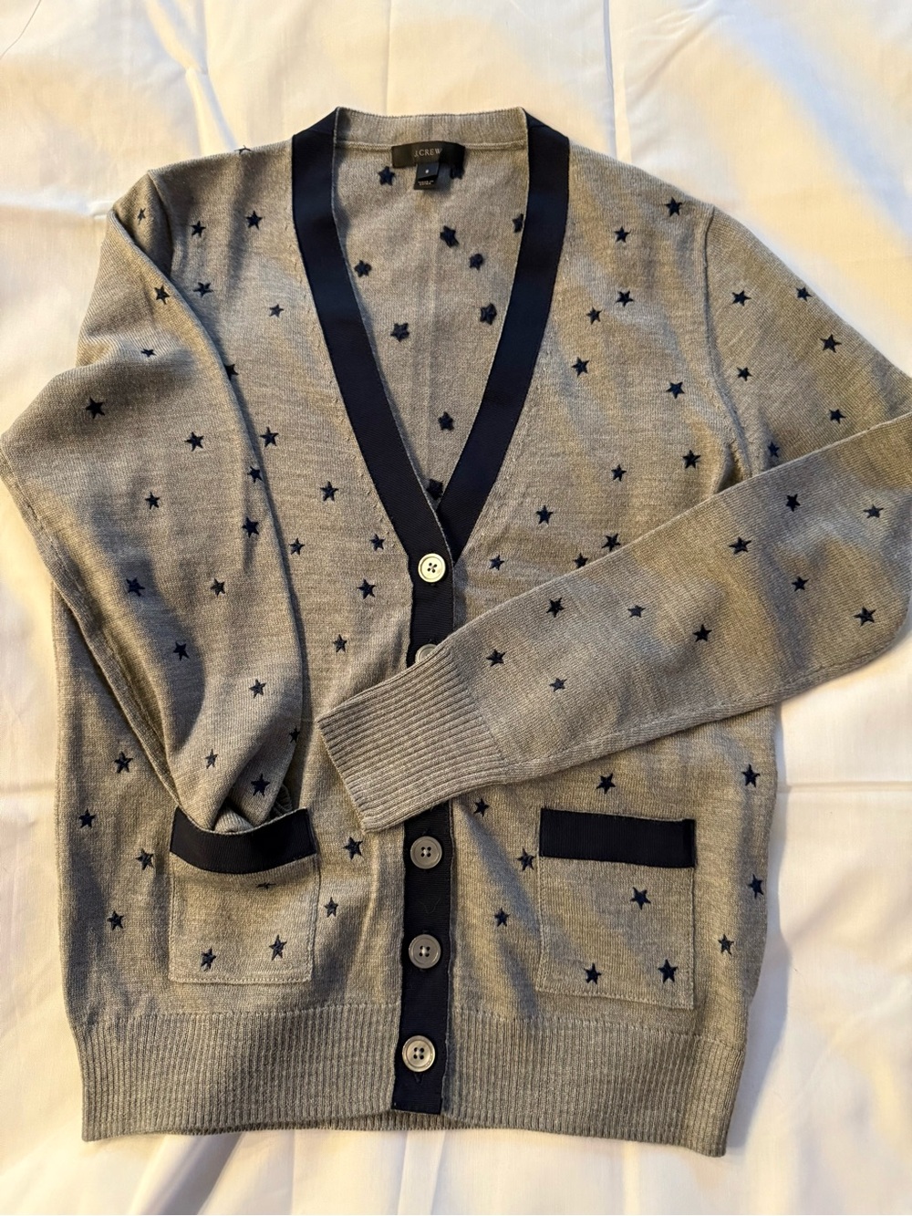 J. Crew Gray Cardigan with Navy Star Pattern